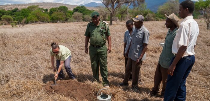 Tree planting ceremony at Taita Hills Wildlife Sanctuary, Tsavo West National Park, Kenya. Copyright © 2022 Terence Carter / Grantourismo. All Rights Reserved.