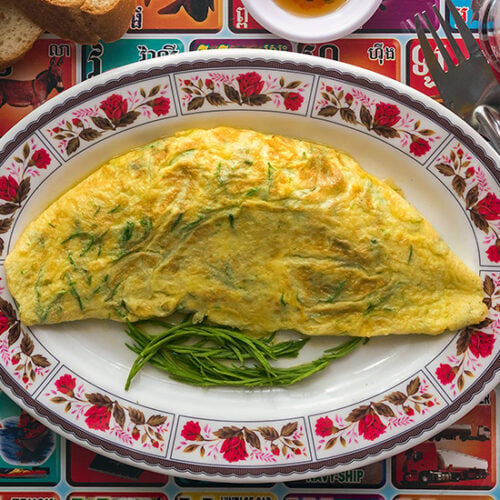 Cambodian Saom Omelette Recipe for an Herbaceous Weekend Eggs Dish with Foraged Greens. Copyright © 2022 Terence Carter / Grantourismo. All Rights Reserved.