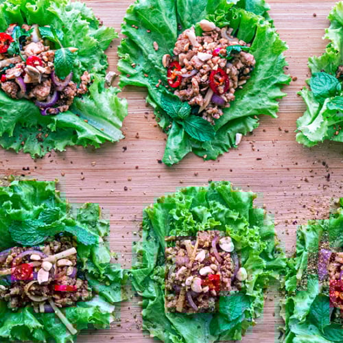 Spicy Chicken Lettuce Wraps Recipe for a Southeast Asian San Choi Bao. Copyright © 2022 Terence Carter / Grantourismo. All Rights Reserved.