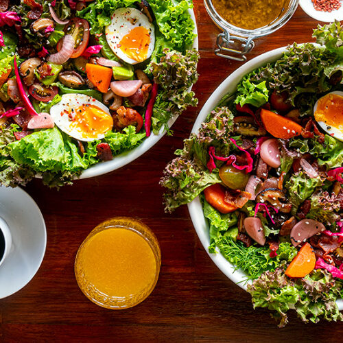 Best Breakfast Salad Recipe with Soft Boiled Eggs, Sautéed Mushrooms, Bacon and Pickles. Copyright © 2023 Terence Carter / Grantourismo. All Rights Reserved.