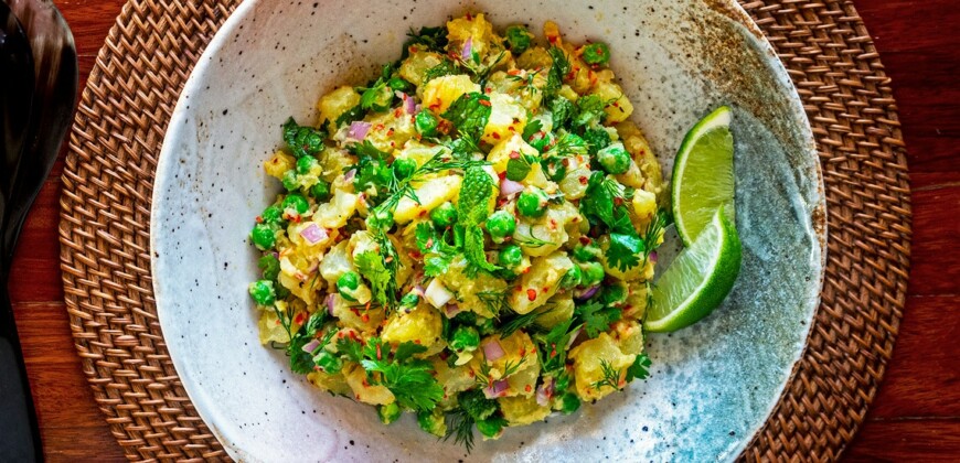 Potato Salad Recipe with Peas, Fresh Herbs and Fragrant Spices. Copyright © 2022 Terence Carter / Grantourismo. All Rights Reserved.