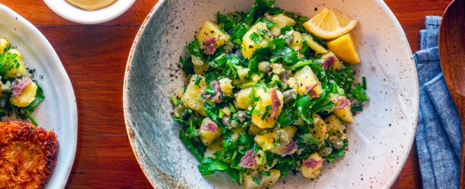 Warm Potato Salad Recipe with Anchovies, Capers, Chives and Celery Leaves. 10 most popular recipes of February. best Mediterranean recipes. Copyright © 2022 Terence Carter / Grantourismo. All Rights Reserved.