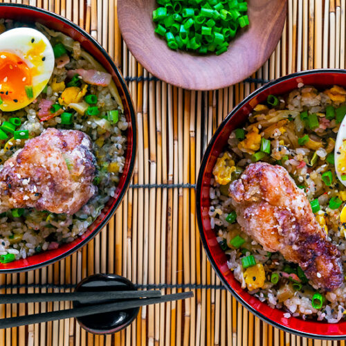 Japanese Fried Rice Bowl Recipe with Soft Jammy Eggs and Karaage Chicken. Best Asian breakfast dishes. Copyright © 2022 Terence Carter / Grantourismo. All Rights Reserved.