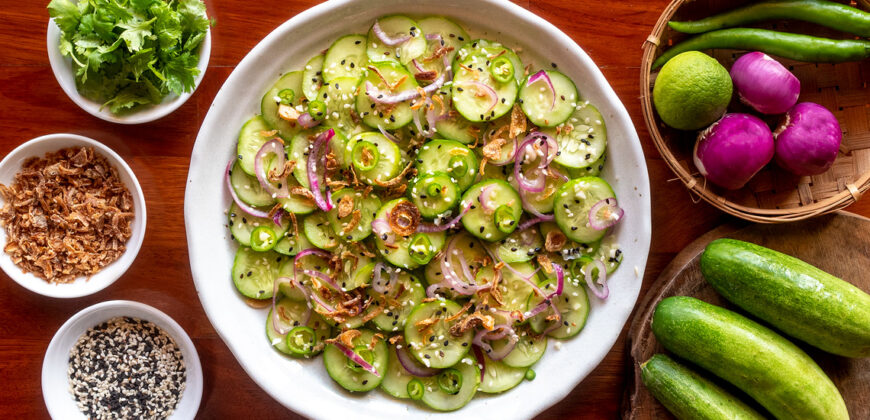 Burmese Cucumber Salad Recipe with Sesame Seeds and Green Chillies. Copyright © 2022 Terence Carter / Grantourismo. All Rights Reserved.