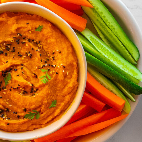 Carrot Hummus Recipe for Roast Carrot and Chickpea Dip with Cumin and Sesame. Copyright © 2023 Terence Carter / Grantourismo. All Rights Reserved.