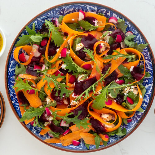 Beet and Carrot Salad Recipe with Goat Cheese, Radish and Arugula