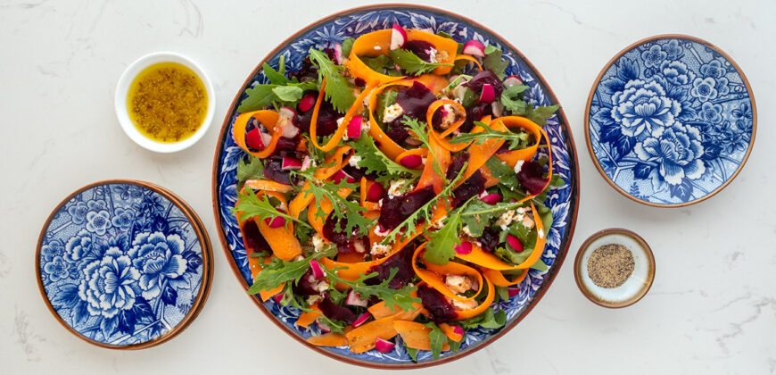 Beet and Carrot Salad Recipe with Goat Cheese, Radish and Arugula
