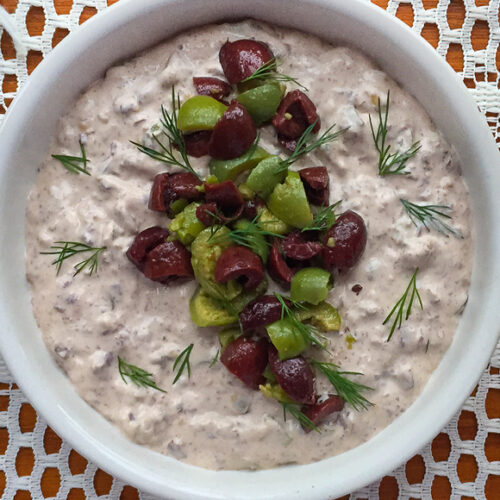 Easy Olive Dip Recipe for a Mediterranean Inspired Green and Black Olive Dip. Copyright © 2024 Terence Carter / Grantourismo. All Rights Reserved.