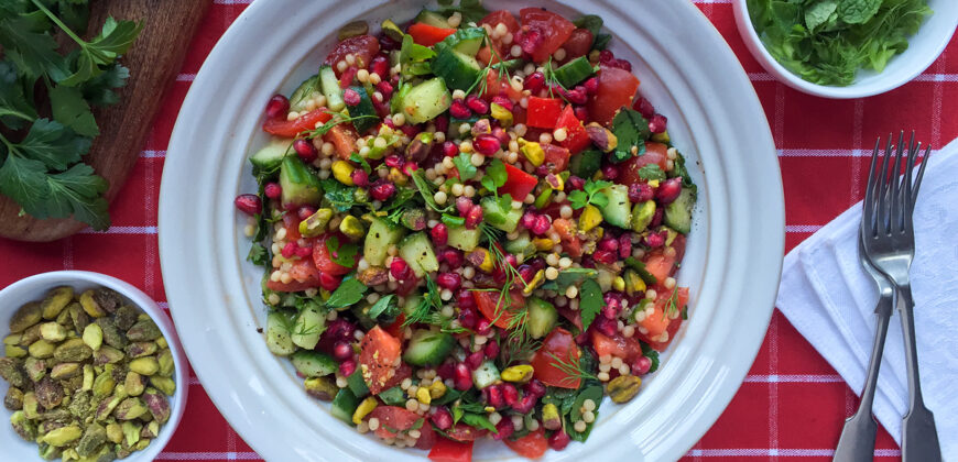 Pearl Couscous Salad with Pomegranate, Pistachios and Fresh Herbs. Most popular recipes of May 2025. Copyright © 2024 Terence Carter / Grantourismo. All Rights Reserved.