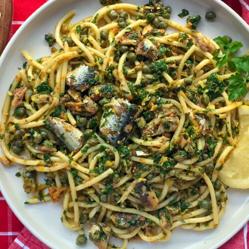 Sardine Pasta Recipe With Caper Gremolata and Crunchy Pangrattato. Copyright © 2024 Terence Carter / Grantourismo. All Rights Reserved.