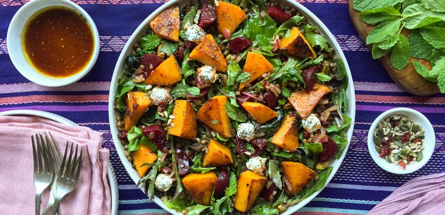Pumpkin Lentil Salad Recipe with Beetroot, Goat Cheese and Pistachios. Copyright © 2024 Terence Carter / Grantourismo. All Rights Reserved.