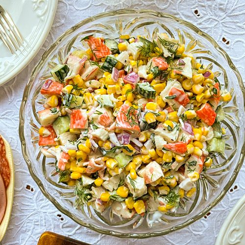 Russian Crab Salad Recipe for a Nostalgic Soviet Era Crab Stick Salad. 25 most popular recipes of 2025. Copyright © 2024 Terence Carter / Grantourismo. All Rights Reserved.