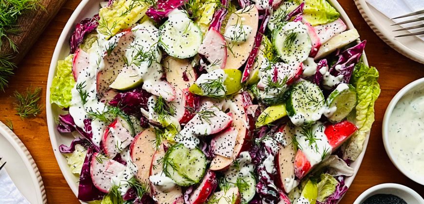 Cabbage Salad with Apples, Cucumber, Radish and Creamy Poppy Seed Dressing. Copyright © 2025 Terence Carter / Grantourismo. All Rights Reserved.