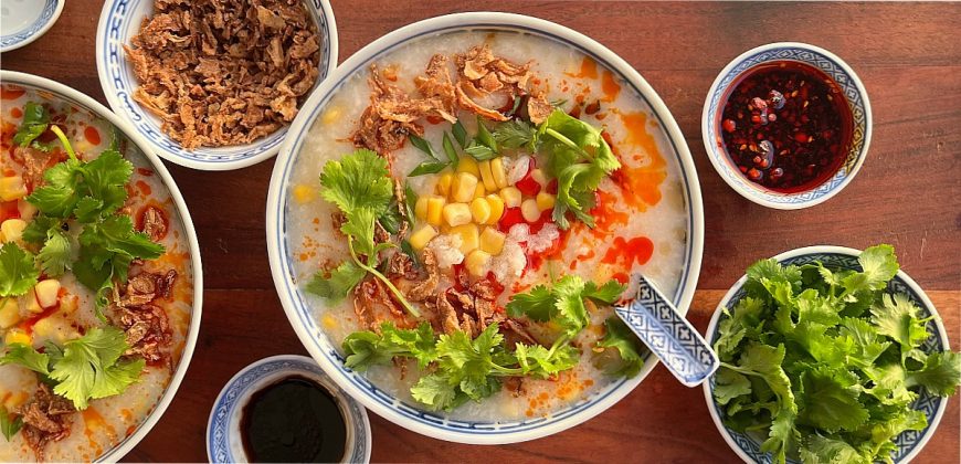 Rice Cooker Congee Recipe for a Corn and Crab Congee. 30 most popular recipes of November 2025. Copyright © 2025 Terence Carter / Grantourismo. All Rights Reserved.