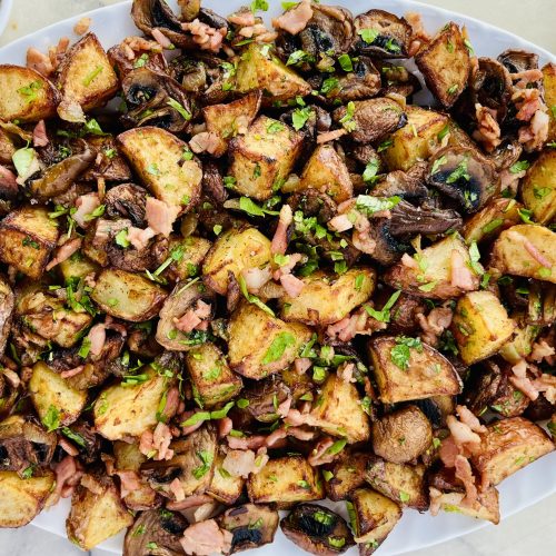 Russian Fried Potatoes with Mushrooms and Bacon Recipe. Copyright Grantourismo Lara Dunston and Terence Carter 2026