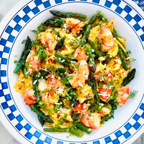 Prawn and Asparagus Scrambled Eggs Recipe. Copyright 2026 Lara Dunston Terence Carter Grantourismo
